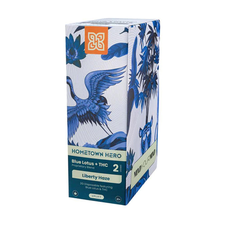 Box of 5 Hometown Hero Blue Lotus + THC Disposable Vapes in the strain Liberty Haze