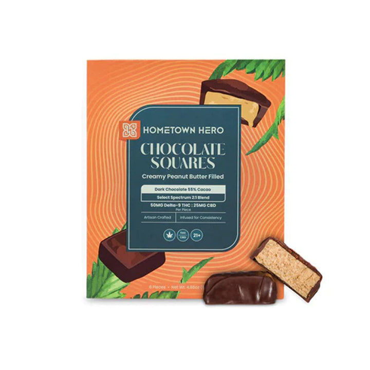 Hometown Hero Dark Chocolate Peanut Butter Squares - Ethereal Gold Dispensary
