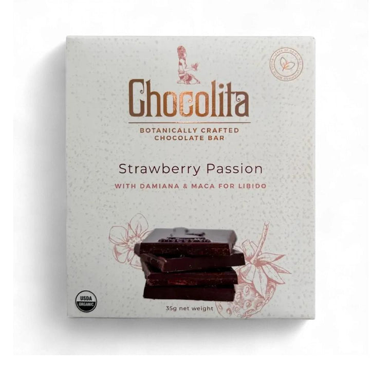 Chocolita Aphrodisia – Strawberry Passion Raw Dark Chocolate Bar