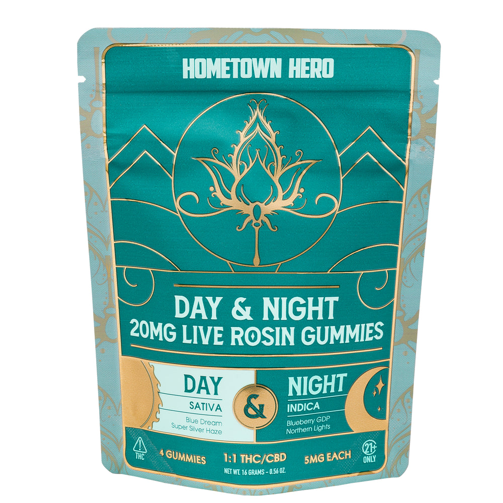 Hometown Hero Day & Night Delta-9 Live Rosin Gummy Sample Pack - Ethereal Gold Dispensary